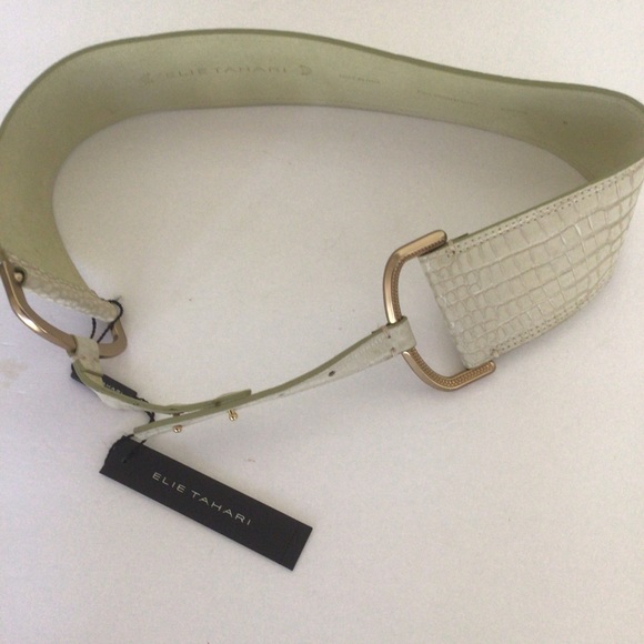 ELIE TAHARI CROCODILE LEATHER BELT IVORY MEDIUM NWT - Picture 5 of 11